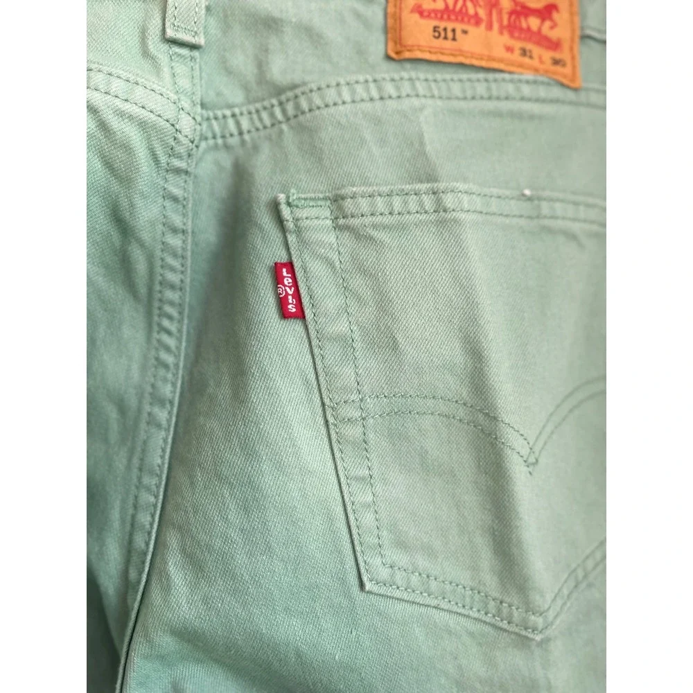Levis 511 Slim Fit Pants Mens 31x30 Mint Green Twill Chino Jeans 04511-5120